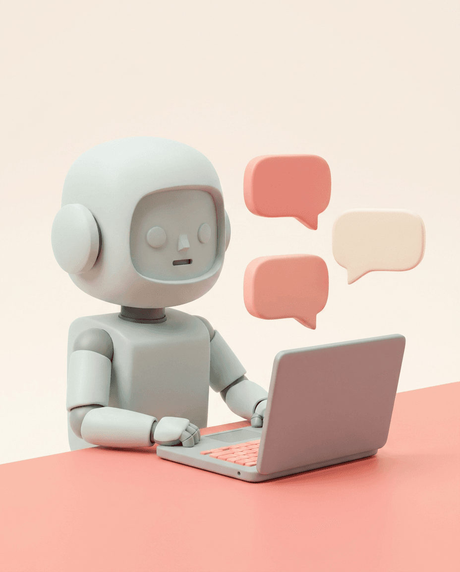 De convers robot beantwoordt vragen achter een laptop